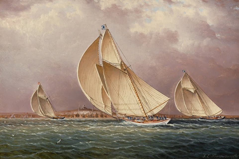 James Edward Buttersworth - Yachting in Boston Harbor