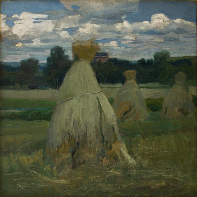Stanisław Kamocki - Ricks of Corn in a Landscape