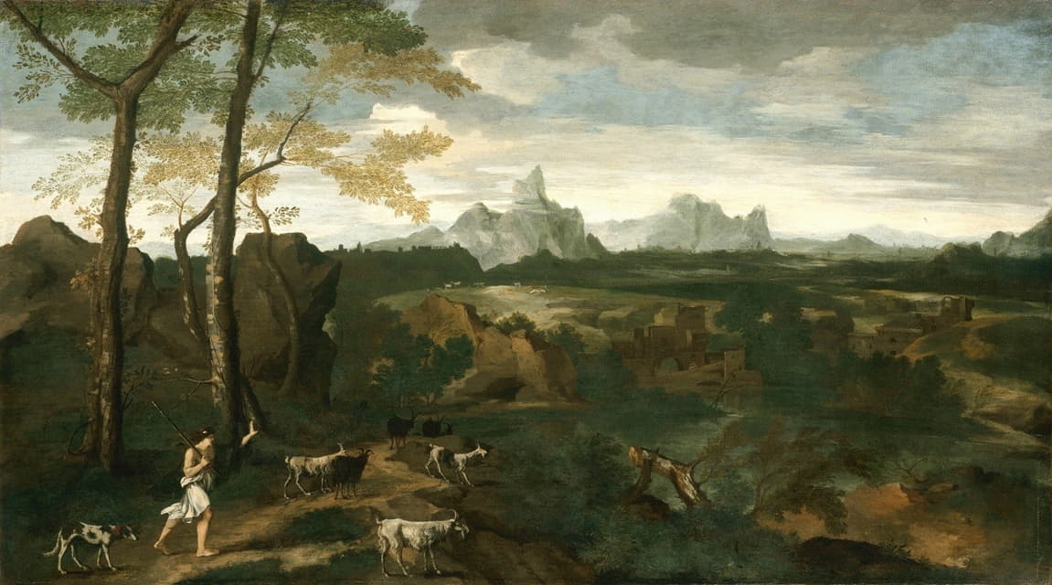 牧民和山羊的风景