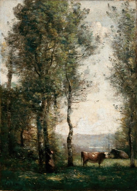 Jean-Baptiste-Camille Corot - Wooded Landscape with Cows in a Clearing