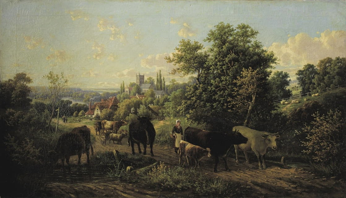 Josef Wenglein - Landscape with Cattle