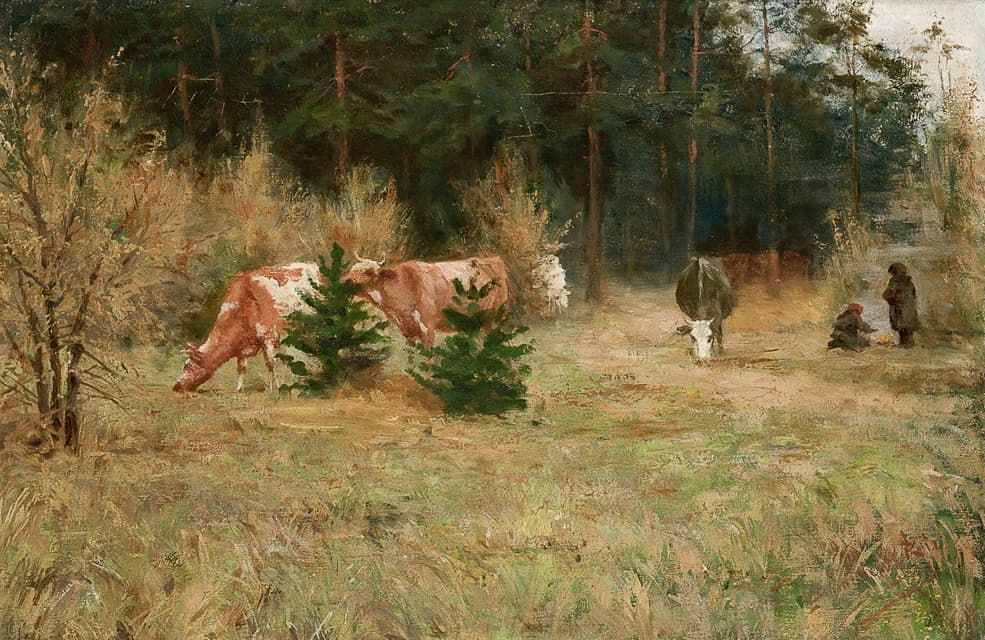 Maria Chmielowska - Cows near a Forest