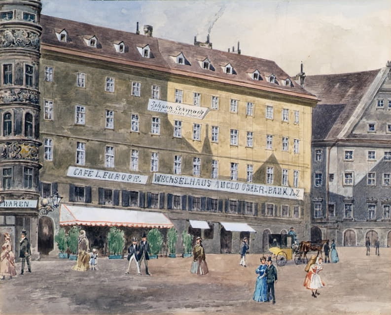 August Gerasch - Die ehemalige Brandstätte am Stephansplatz in Wien mit dem Cafè L’Europe