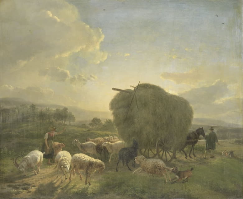 Balthasar Paul Ommeganck - Landscape with Sheep and a Hay Wagon