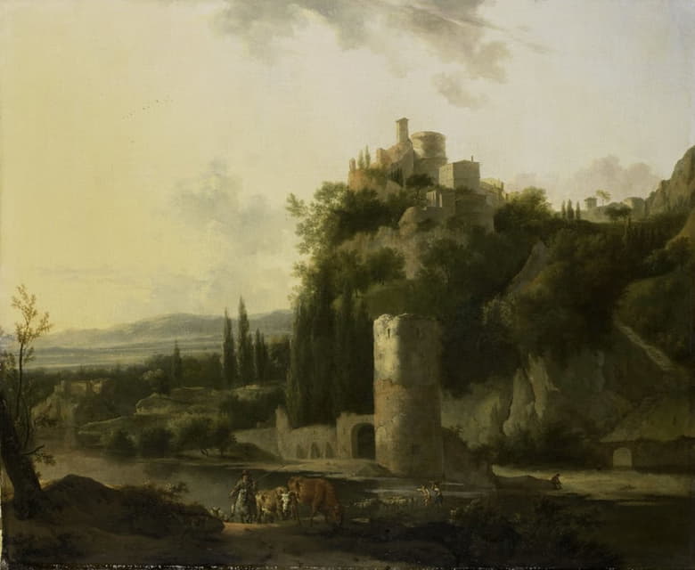 Frederik de Moucheron - Italian landscape with round tower