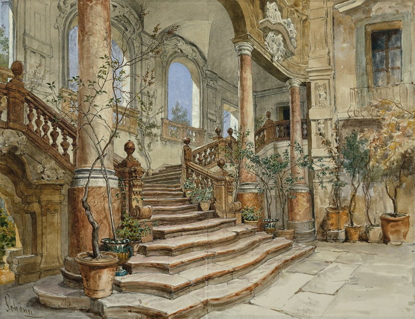 Alois Schönn - Marmortreppe im Palazzo Bonagia in Palermo