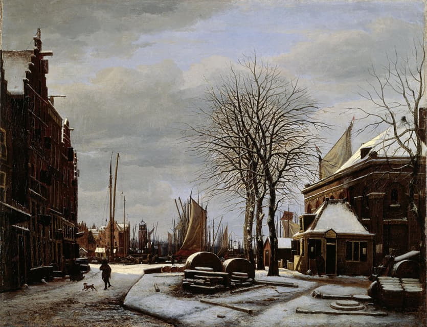 阿姆斯特丹的Smartstone市场（Whetstone市场）和冬天的“Het Zeerecht”大楼（阿姆斯特丹的Slypstonnen）