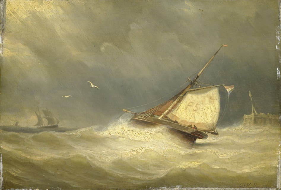 Georges Johannes Hoffmann - Rough Sea with Sailing Vessels