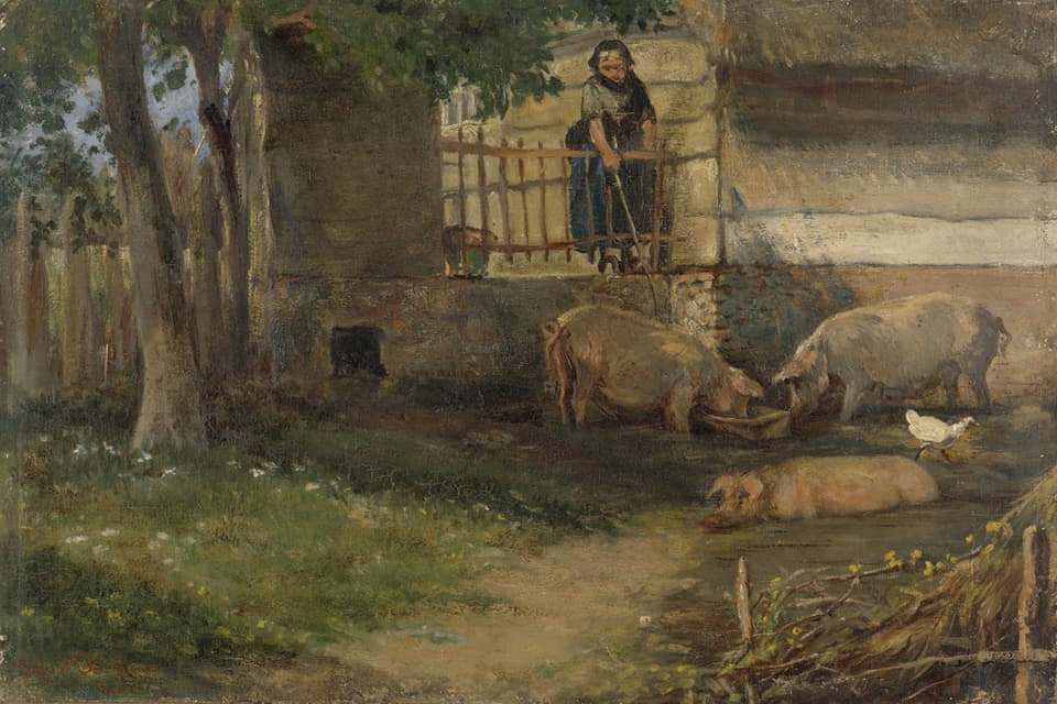Guillaume Anne van der Brugghen - Pigs in a Barnyard