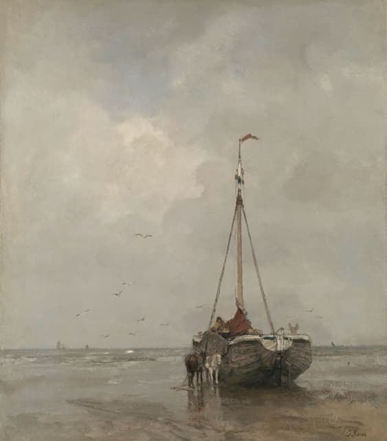 Jacob Maris - Bluff-bowed Fishing Boat on the Beach at Scheveningen