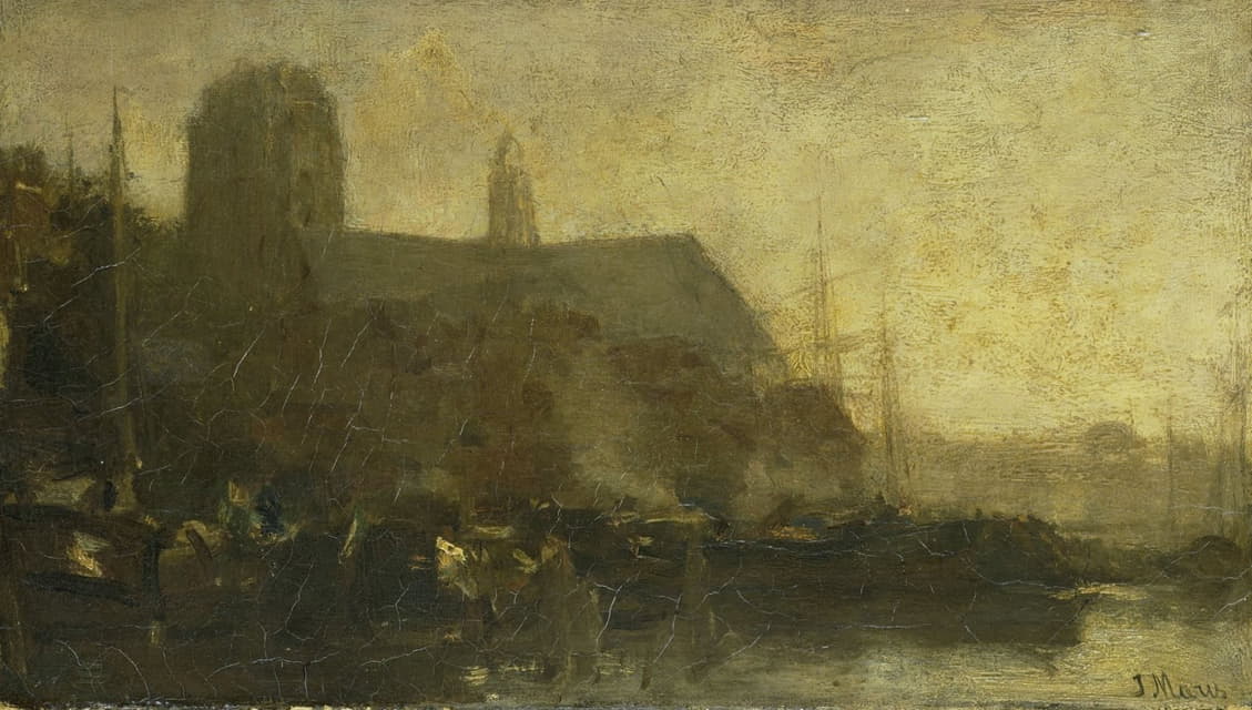 Jacob Maris - Schepen in de haven van Dordrecht