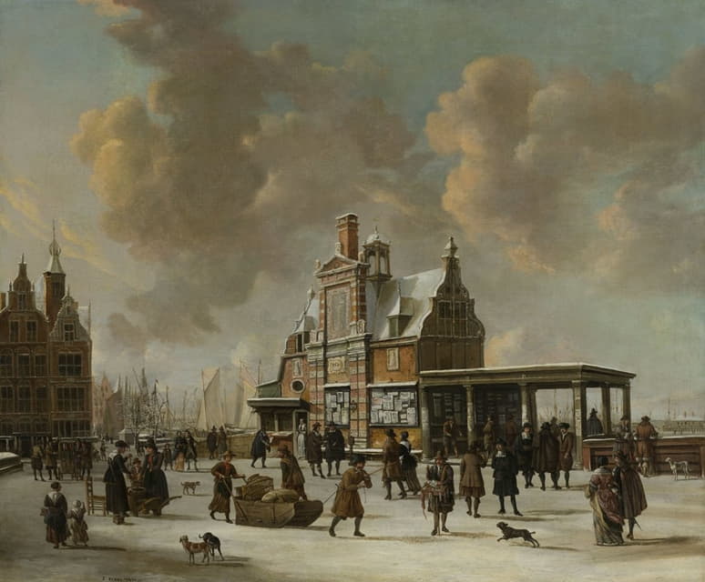 Jan Abrahamsz. Beerstraten - The Paalhuis and the Nieuwe Brug, Amsterdam, in the Winter