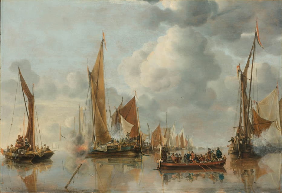 Jan van de Cappelle - The Home Fleet Saluting the State Barge
