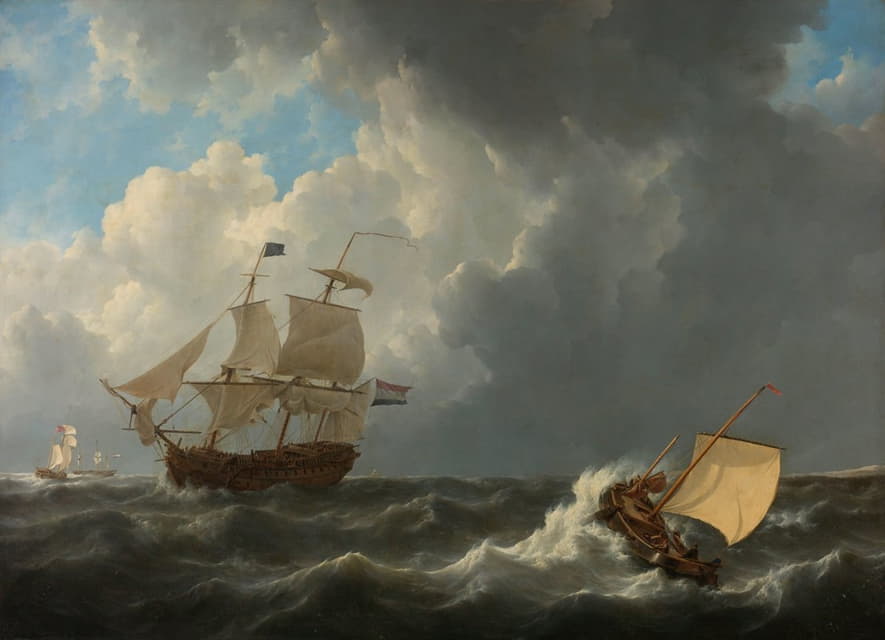 Johannes Christiaan Schotel - Ships in a Turbulent Sea
