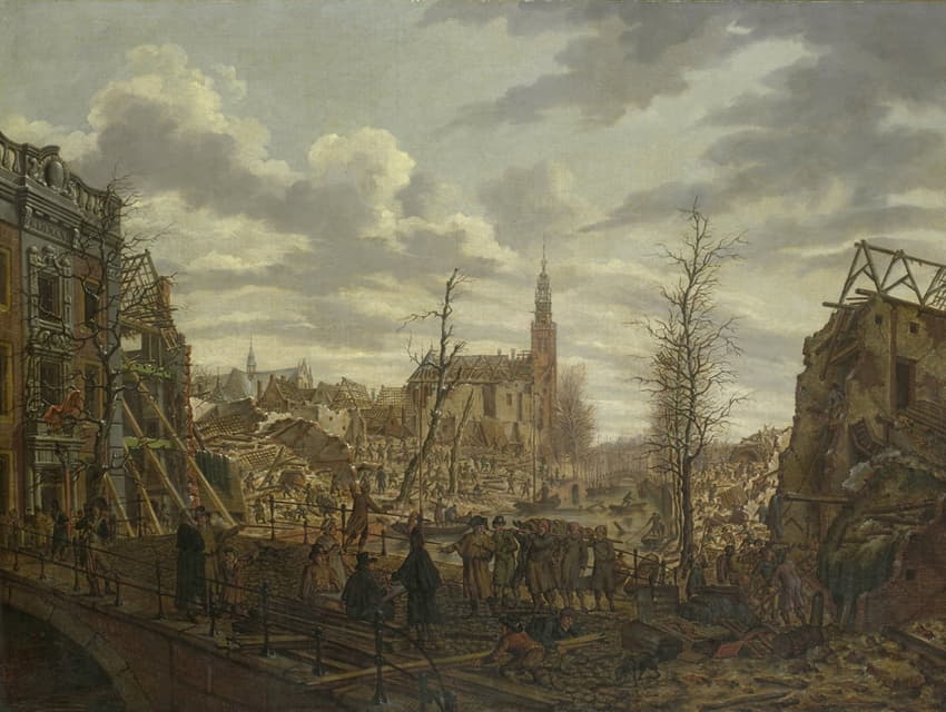 Johannes Jelgerhuis - The Rapenburg, Leiden, three Days after the Explosion of a Powder Ship on 12 January 1807