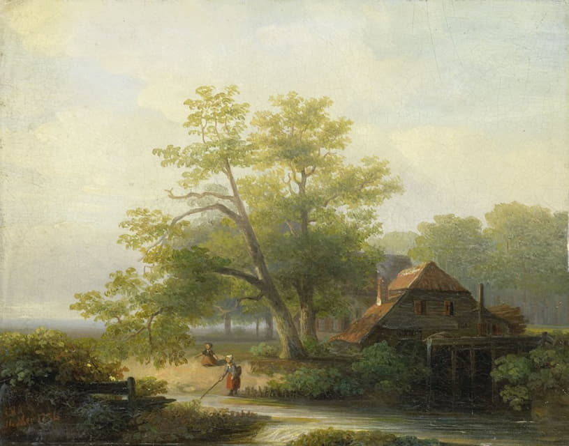Lodewijk Hendrik Arends - A Watermill in a Woody Landscape