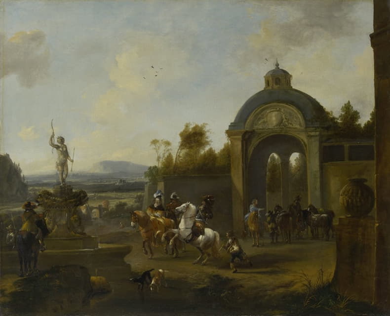 Pieter Wouwerman - Hunting Party at a Fountain