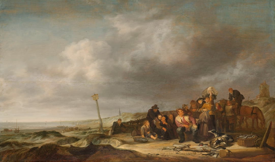 Simon de Vlieger - Beach with Fishermen