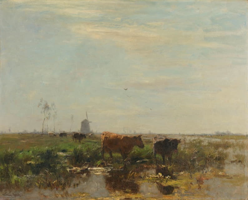 Willem Maris - Meadow with Cows by the Water