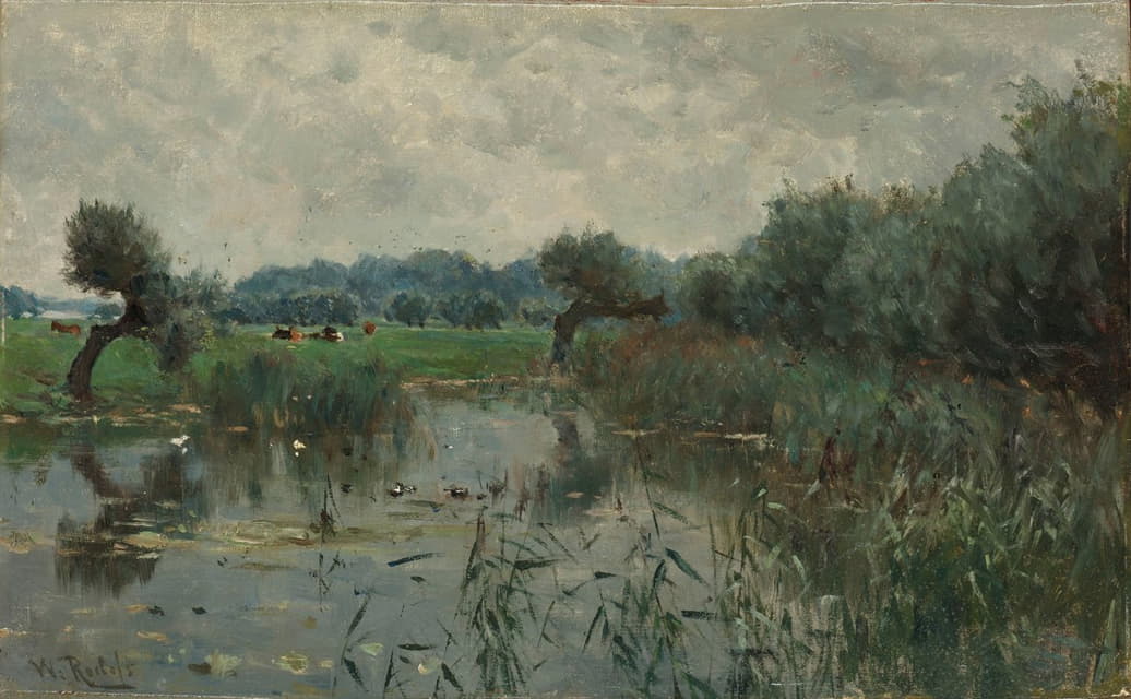 Willem Roelofs - Water Meadows on the River IJssel