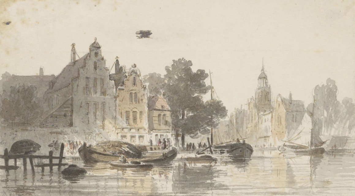 Adrianus Eversen - Stadsgezicht met kanaal