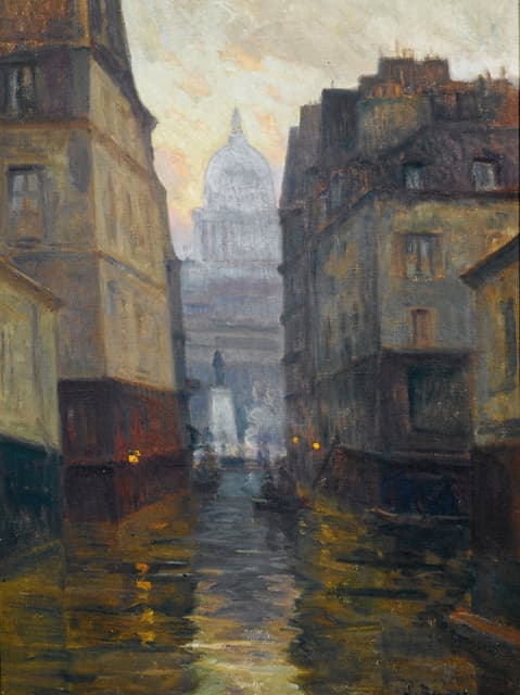 Germain Eugène Bonneton - La rue du Haut-Pavé vers la place Maubert (inondations de 1910)