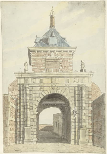 Jacobus Andreas Crescent - Gezicht op de oude Vriesche Poort te Alkmaar, van voren