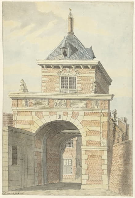 Jacobus Andreas Crescent - Gezicht op de oude Vriesche Poort te Alkmaar