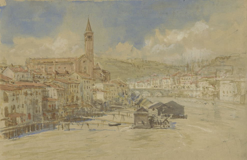 John Ruskin - Gezicht op S. Anastasia te Verona, over de Adige