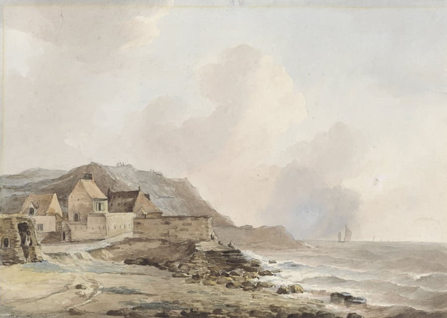 Petrus Johannes Schotel - Gezicht op de kust bij Boulogne sur Mer