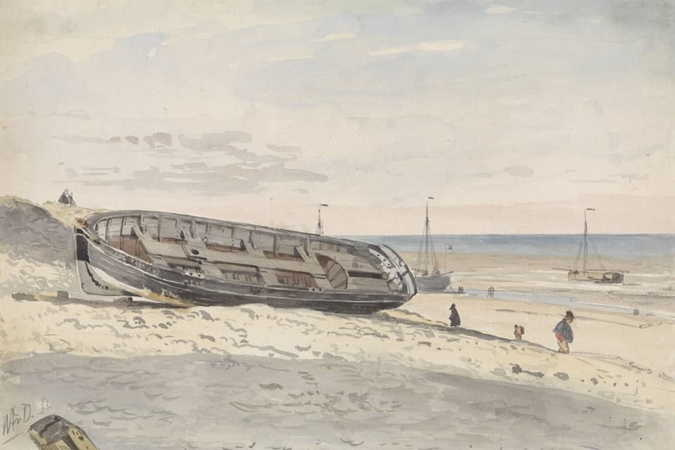 Willem Anthonie van Deventer - Schuiten op het strand