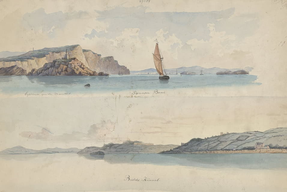 Willem Gruyter jr - Twee Engelse kustgezichten; Swansea Baai en Bristols Kanaal