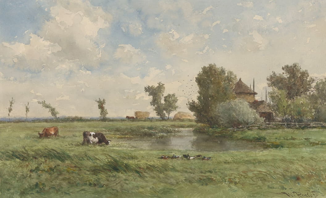 Willem Roelofs - Weiland met koeien