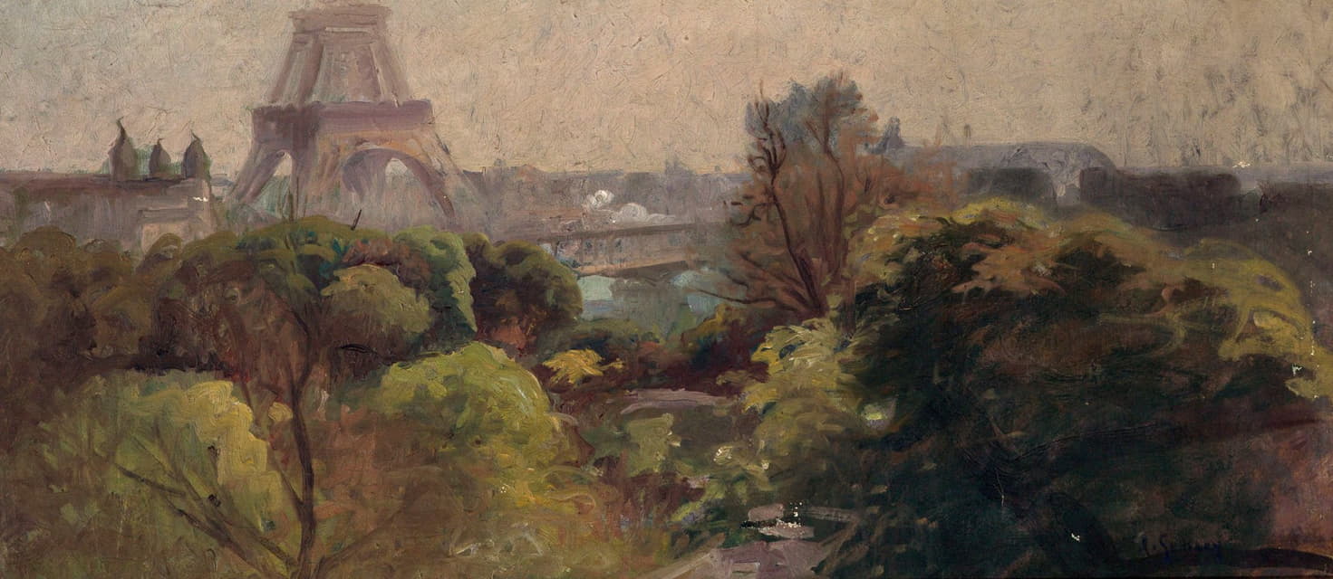 Adolphe-Ernest Gumery - La Tour Eiffel, vue du jardin Delessert