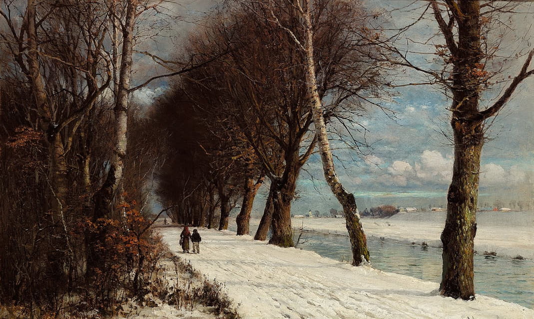 冬季风景与步行的人