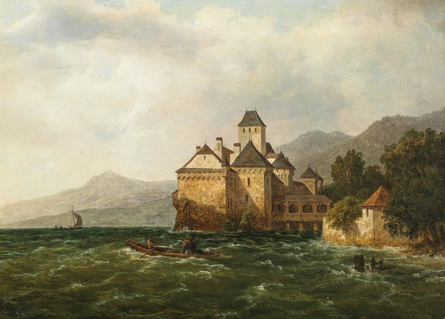 August Piepenhagen - A View of Chillon Castle on Lake Geneva