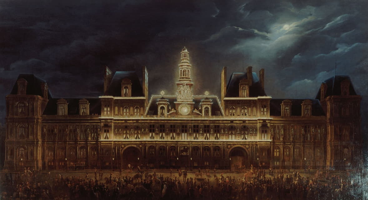 Auguste Roux - Illumination de l’Hôtel de Ville pour la fête du roi, le 1er mai 1847