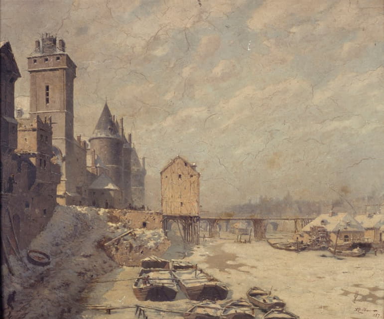 Fédor Hoffbauer - La tour de l’Horloge, la Conciergerie et le pont au Change, en 1621