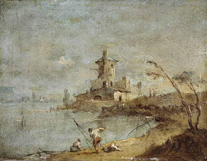 Francesco Guardi - Caprice rustique, avec tour au bord de l’eau