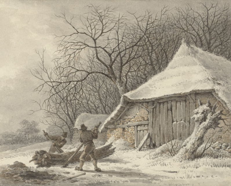 François Joseph Pfeiffer II - Winterlandschap met boerderij bij het Voorbroek te Terborg