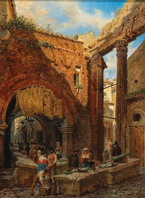 Franz Alt - Rome, a View of the Portico di Ottavia with the Old Fish Market