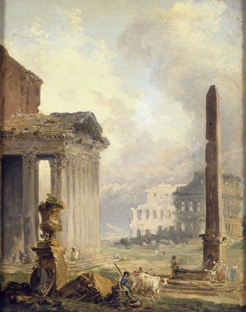 Hubert Robert - Ruines romaines, le Forum avec le Colisée et l’Obélisque