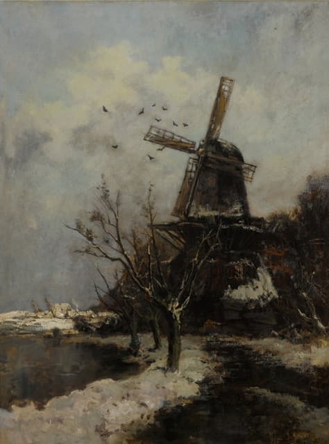 Jacob Maris - Windmill by a Stream in Winter