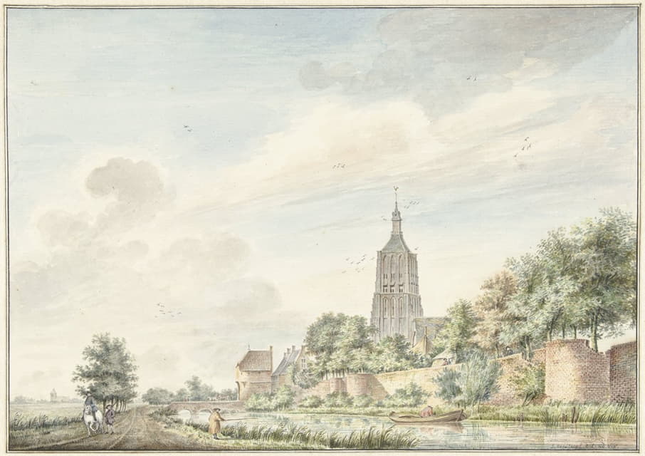Jacobus Versteegen - Gezicht op Asperen met de stadsmuren en de kerktoren,