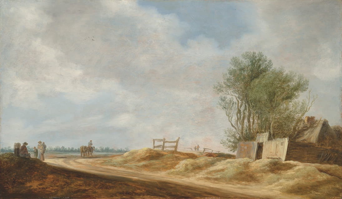 Jan van Goyen - An extensive landscape with a cottage and travellers on an open road