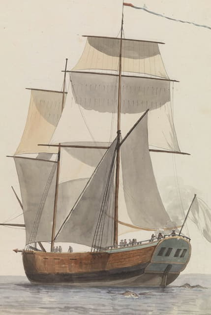 Abraham-Louis-Rodolphe Ducros - Frans brigantijn schip l’Heureuse Marianne waarop het reisgezelschap van Valette naar Agrigento vaarde