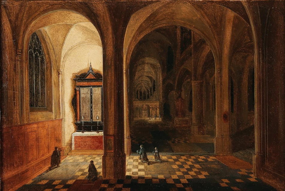 Pieter Neeffs the younger - A church interior with worshippers at prayer