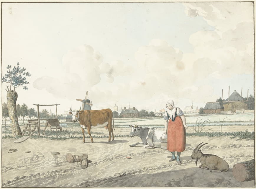 W. Barthautz - Landschap met boerin en vee