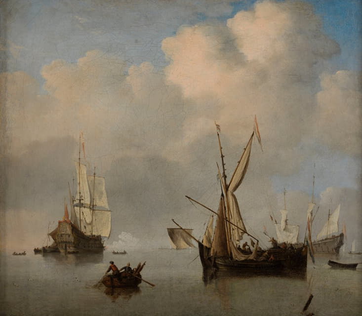 Willem van de Velde the Younger - Mer calme; deux petits cabotiers néerlandais à l’ancre bord-à-bord. Marine