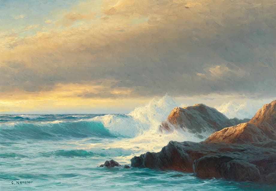 Carl Kenzler - Breakers on the Coast at Sunset